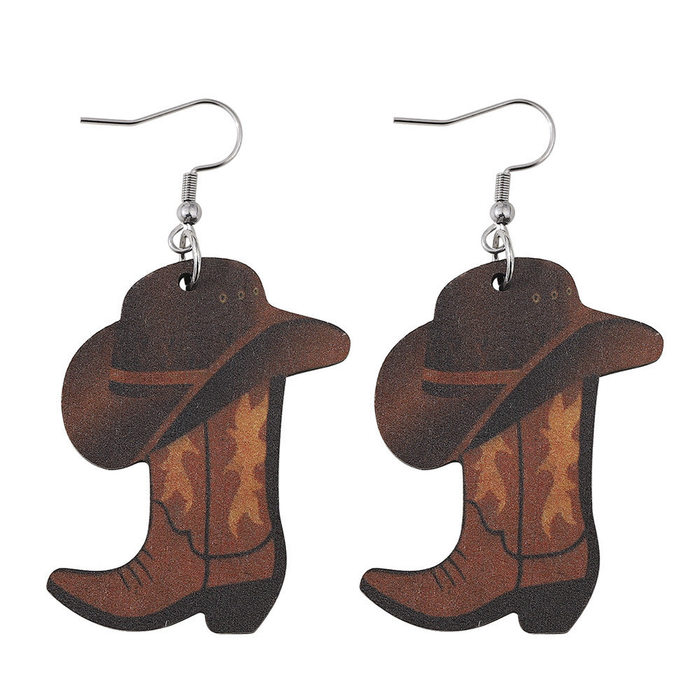 Wholesale Pink Denim Hat Cowboy Boots Pendant Earrings